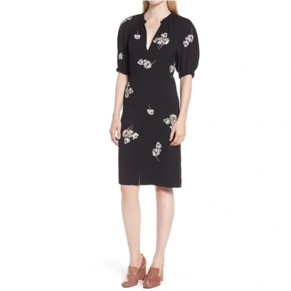 Lewit floral v neck cross stitch sequins embroidered short sleeve dress sz 8